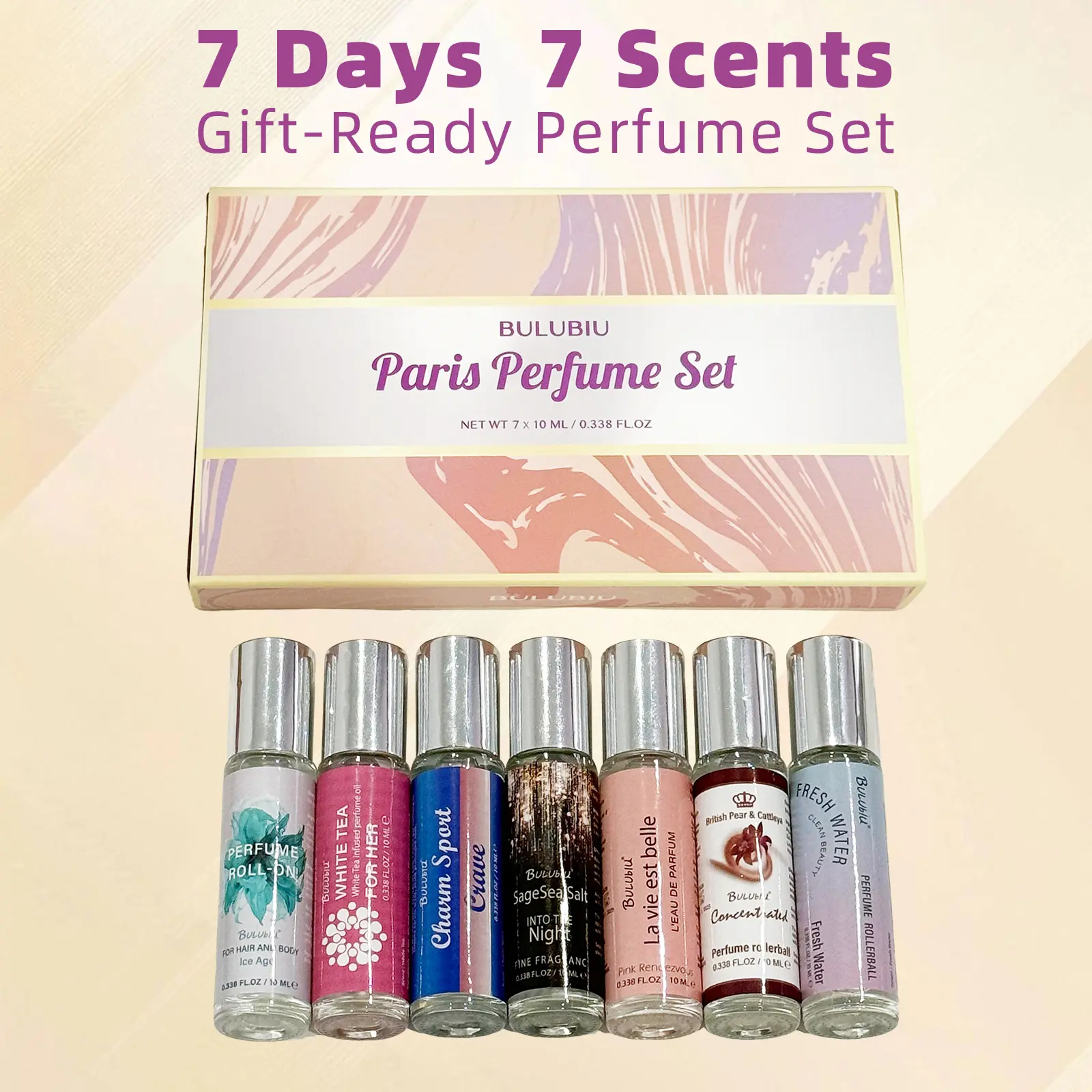 Women’s Perfume 7-Scent Collection - Hypoallergenic Essential Oils (1-2%), Lasting Scent Portable Fresh & Clean Daily Sprays, Confidence & Mood Enhancing Mini Gift Sets for Holiday & Self-Care