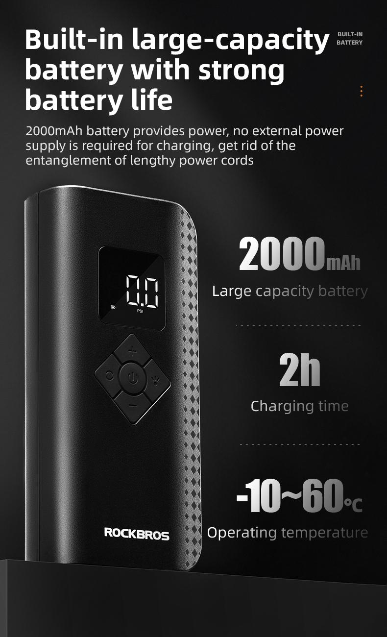 ROCKBROS A13 Mini Wireless Handheld Tire Inflator Tool, 150PSI High Pressure Portable Inflator, 2000mAh Smart Control Fast Inflation Cycling Air Pump with LED Light, Wireless Tire Inflator