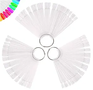 150 Pcs Clear Nail Swatch Sticks with Ring, Fan Shape Nail Art Polish Display Tips, False Nail Sample Sticks, Nail Practice Color Display, Transparent Polish Board for Nails