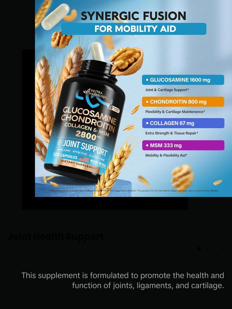 Glucosamine Chondroitin MSM Collagen | FSA HSA Eligible | Joint Support Supplement 2800 mg | Made in USA | FSA Approved Product Items | Flexibility Nutritional Vitamins | For Men & Women, 120 Capsules