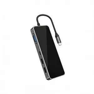 10in1 USB C HUB 4K HDMI VGA Type C PD USB3.0 RJ45 SD/TF Card Reader 3.5mm AUX Portable Adapter, 4K Hdmi Output, Usb-C Interface