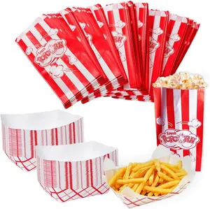Movie Party Supplies - 150 Pc Bulk Set - 100 Popcorn Bags & 50 Paper Food Trays - Holiday & Circus Party Concession Stand Supplies