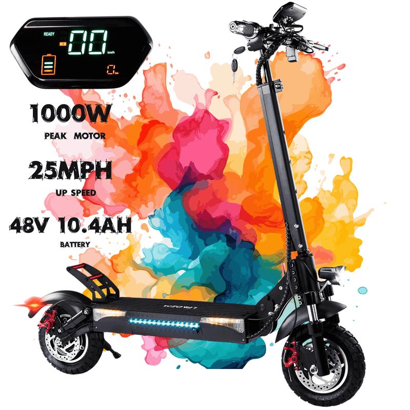 48V 1000W Peak Electric Scooter with/without Seat for Adult, Up to 25MPH Foldable Escooter, 10" Off Road Tire E-Scooter