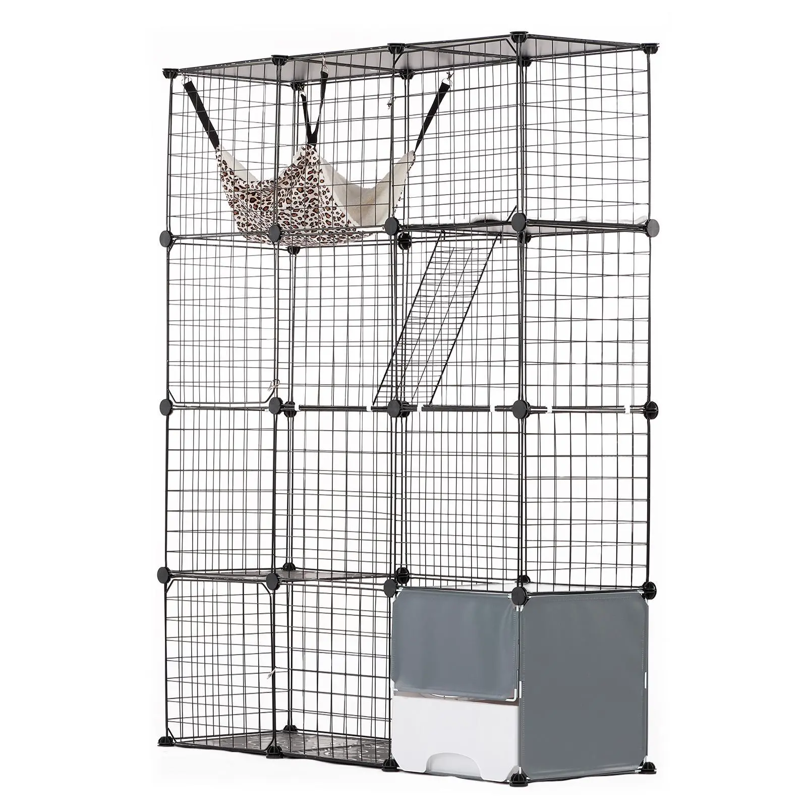 【SummerFinds】VEVOR Large 4-tier Cat Cage,  , 41 x 14 x 55", Detachable Metal Wire Cat Enclosure, with Litter Box Hammock Ramp ladders, Indoor & Outdoor Crate Exercise Place Ideal for Kitty, Small Animals, Black