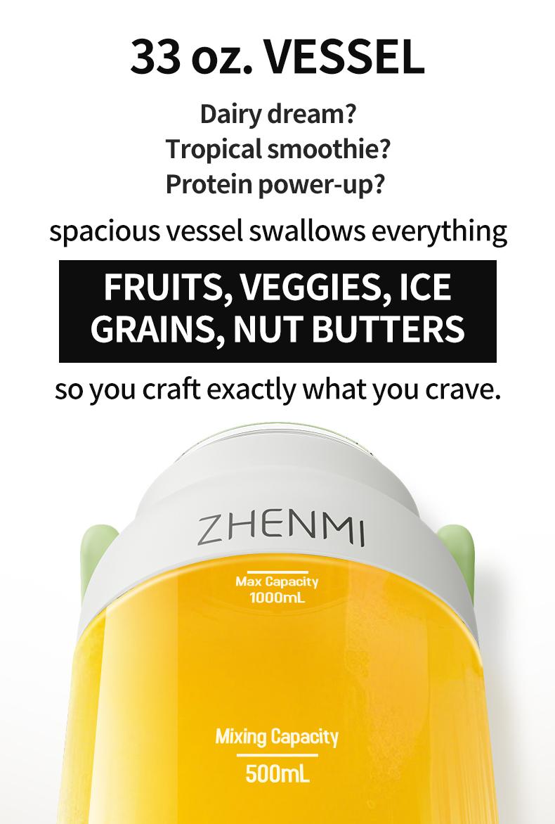 [Live-Ex]  ZHENMI Cordless Portable Blender: BPA-Free, 33oz, Ice Crushing & USB Charging. The Ideal Holidays & Birthdays Gift for Healthy Drinks!