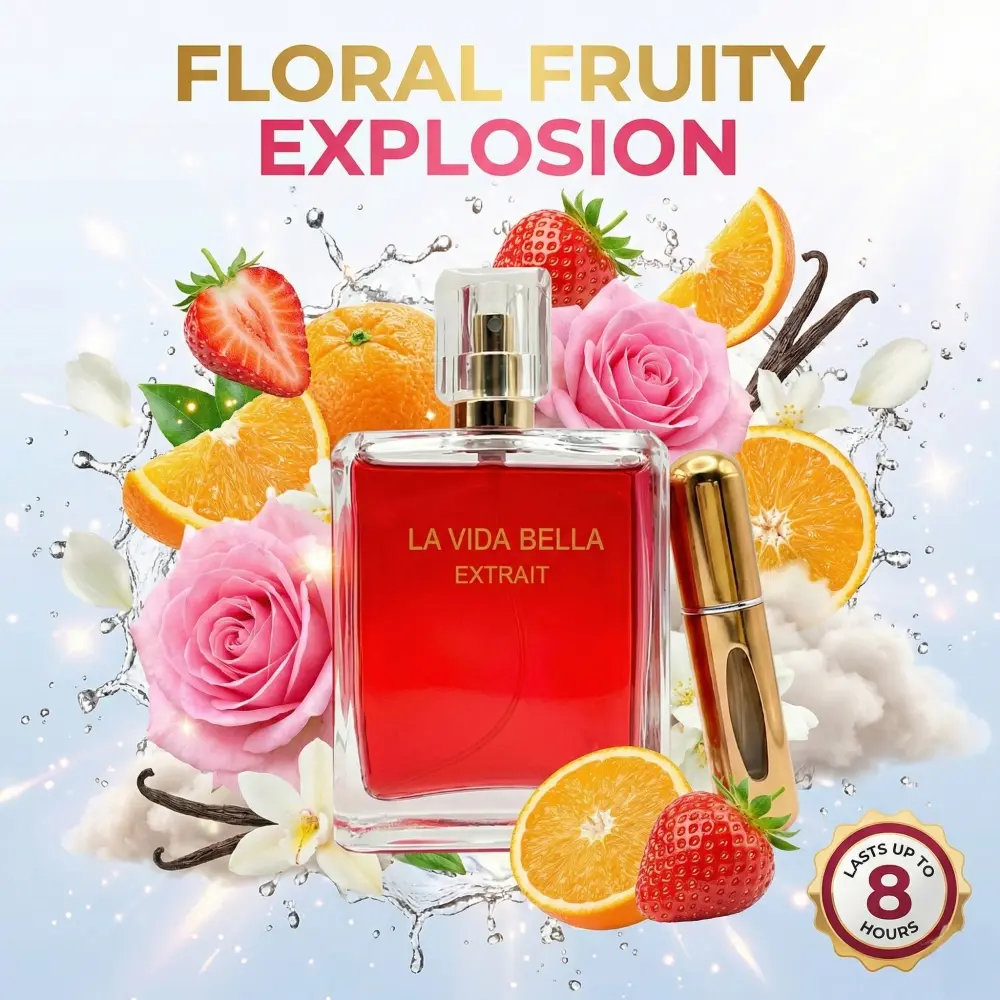 Long Lasting Fruity Floral Perfume for Women 3.4oz – Eau de Parfum with Free 5ml Travel Spray, Day to Night Fragrance for Office & Date Night
