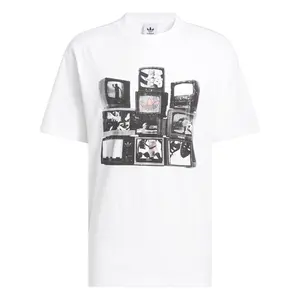 adidas Mens Vintage Tv Graphic Crew Neck Short Sleeve Casual Tops Casual - White