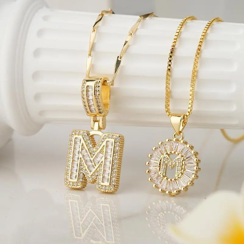 Women's 2-Piece Initial Chain Jewelry Necklaces Set, Gold & Silver Tone Iced Out Bubble Chains with Cubic Zirconia Letter Pendants, Adjustable Costume Jewelry for Birthday Gifts, Wedding