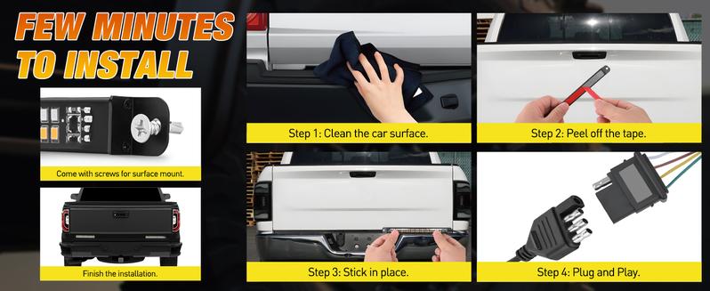 Nilight Truck Tailgate Light Strip 7 Inch Aluminum Frame Double Row 60 LED Red Running Brake Amber Sequential Turn Signals Strobe Lights Bar for Trailer Hitch Cargo Carrier Luggage Rack