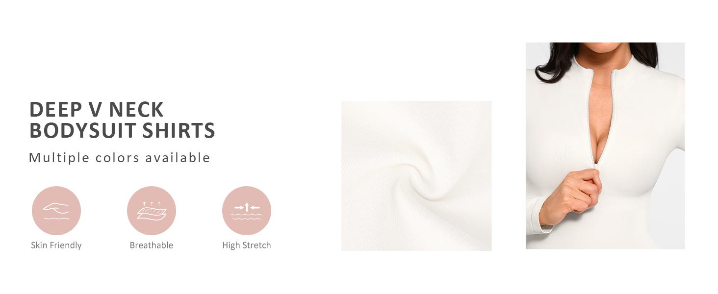 FeelinGirl Long Sleeve Bodysuit for Women Mock Turtle Neck Body Suits Zip Up Design Black Tummy Control Bodysuit Shirts Womenswear Collar Elegant Nylon Comfort