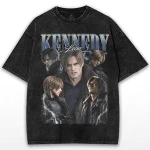 Leon S. Kennedy Resident Evil Requiem Vintage T-Shirt | Acid Wash Oversized Graphic Tee | Premium 90s Bootleg Survival Horror Gamer Merch Gift for Fans, Perfect Fit, Ultimate Comfort, Trendy Outfits, Stay Ahead of the Game