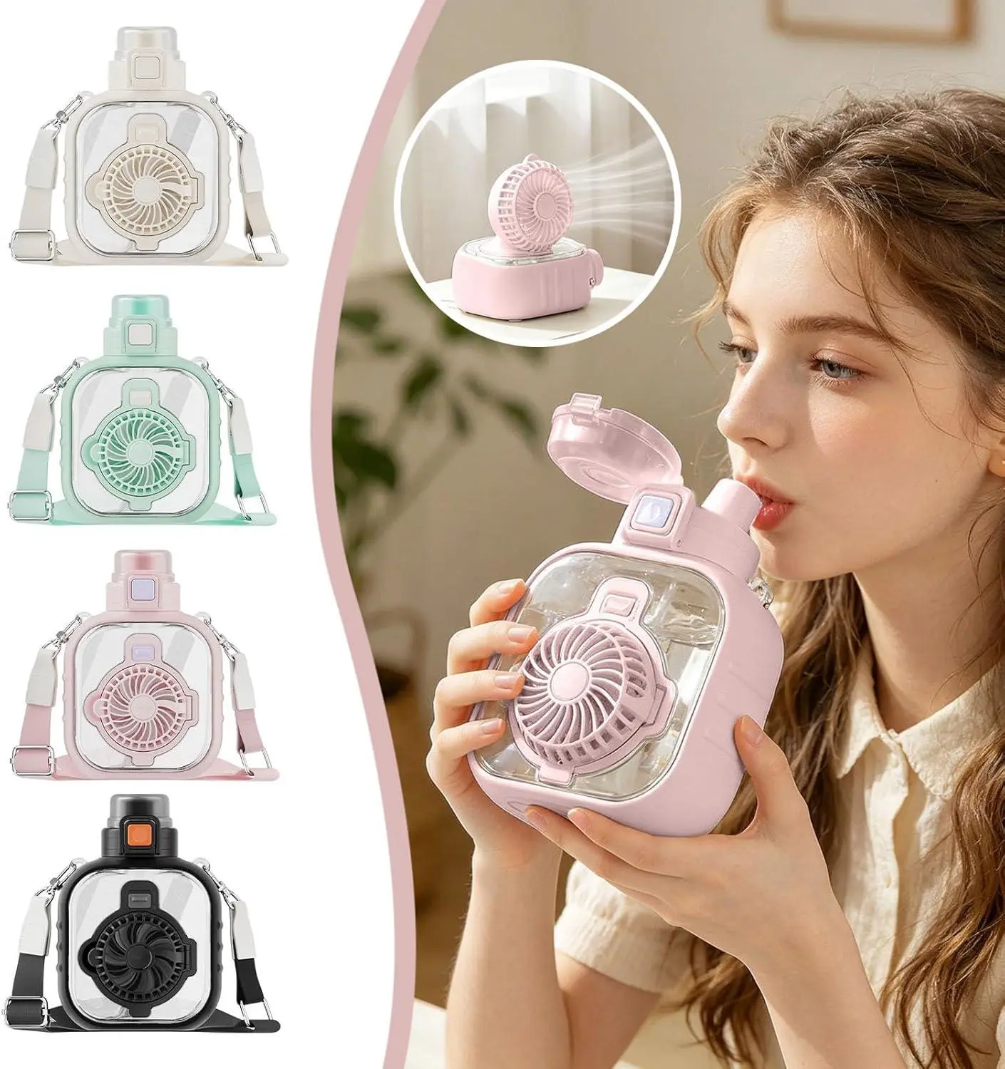 YOYOWAY 2-in-1 Water Bottle with Built-in Foldable Fan – A new USB-C rechargeable bottle featuring three-speed air cooling; ideal for summer beach trips, camping, hiking, outdoor sports, and various other activities.