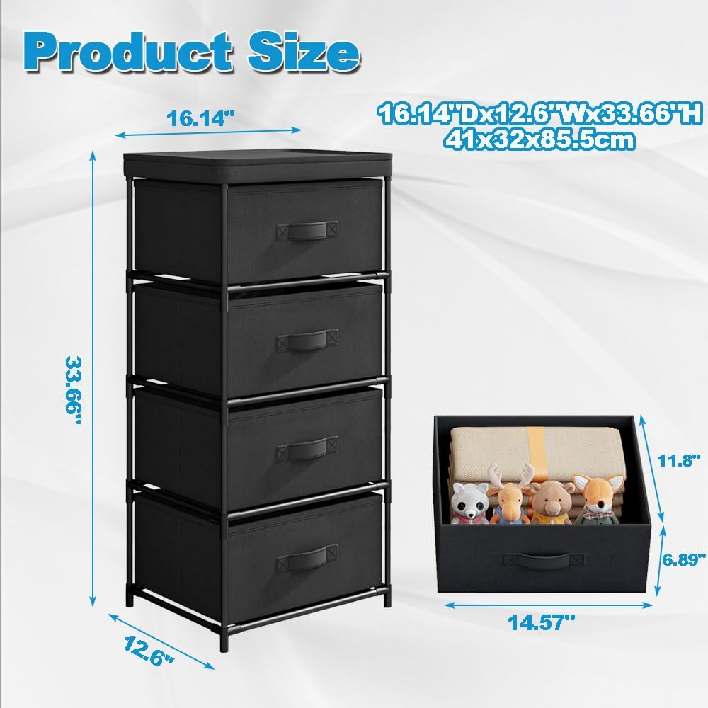 4/6/8 Drawer Fabric Dresser - Metal Frame Storage Tower for Bedroom, Living Room & Entryway, Space-Saving Closet Organizer