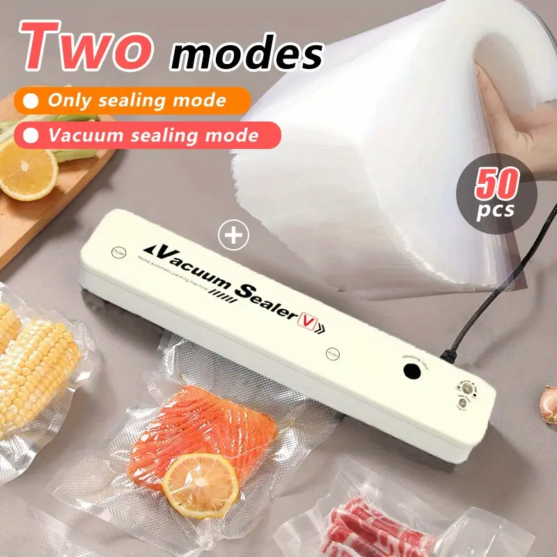 Universal Food Vacuum Sealer Compact Food Sealer with Easy Food Preservation Options, Air Sealer with 50 Vacuum Sealer Bags for Fresh Food And Food Storage (Black, White)