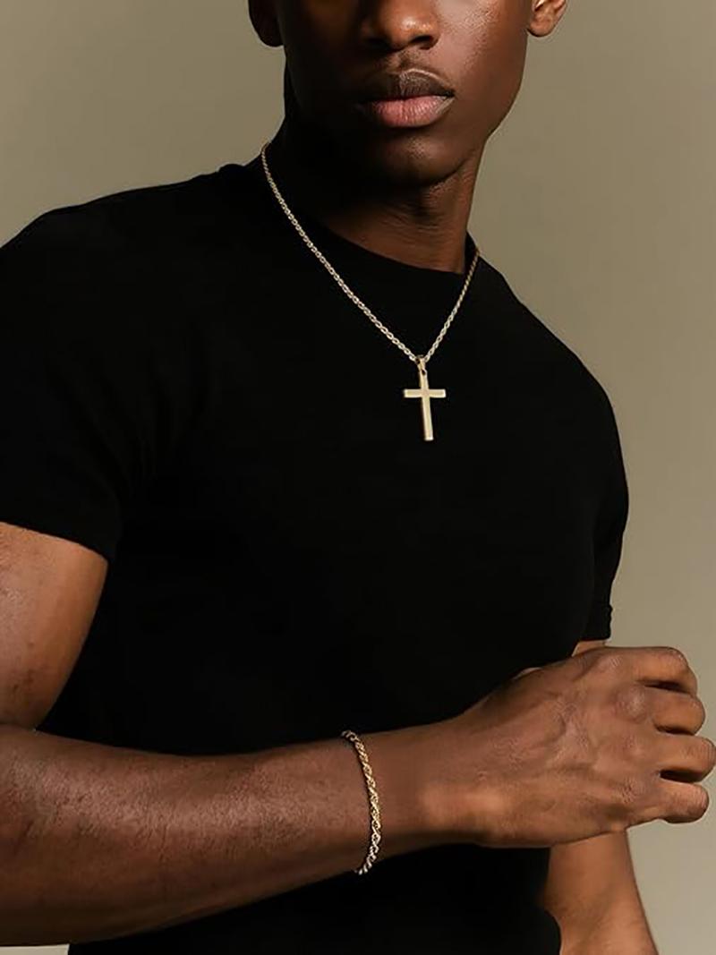 2pcs Stainless Steel Cross Necklace and Bracelet Set for Men, Twisted Rope Cross Pendant Jewelry Set for Men and Women, Perfect for Casual Parties