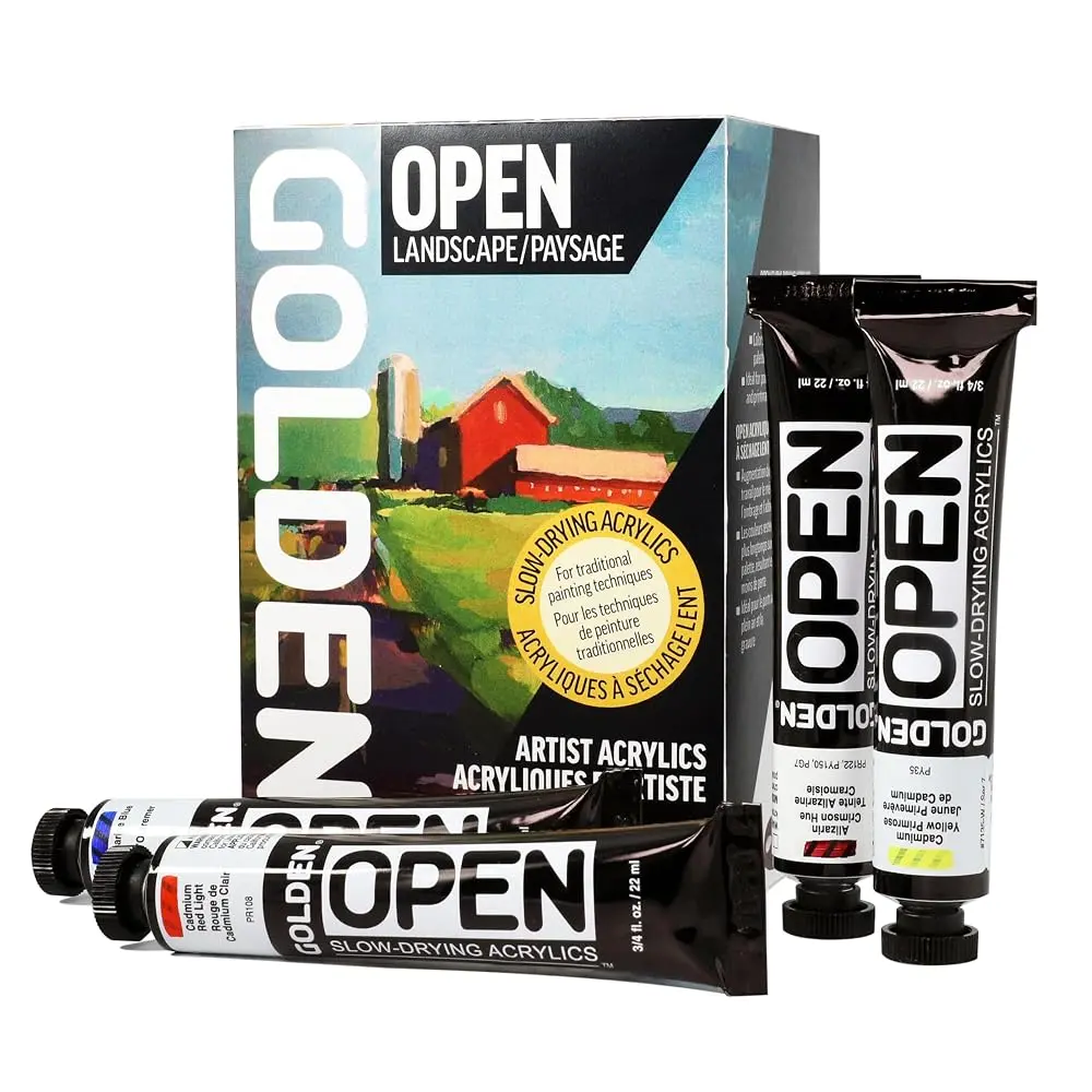 Golden Open Series Acrylic Painting Set, 7+1 Tube Pack Palette Resistant Slow-Drying Natural Tones Acrylic Paint for Professional Artists (Art Supplies)