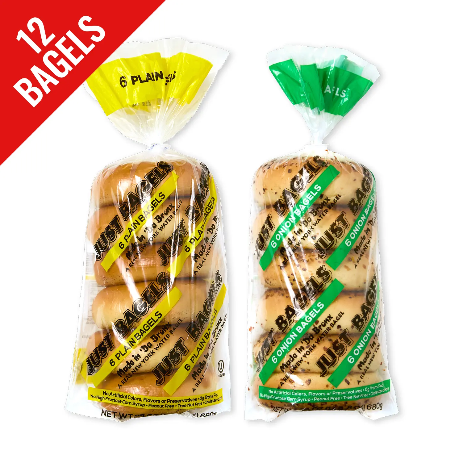 Just Bagels 6 Plain and 6 Onion Bagels Non-GMO Authentic New York Style Chewy Crunchy Bagels Made in Da Bronx