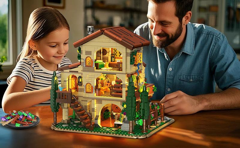 Winery Chateau House Building Set with Lights, Vineyard Castle Construction Model Home Decor, 1826 PCS Vine Estate Autumn Cabin Building Block Kit Gift for Mothers Day Adults Teens Boys Girls,Christmas Gift