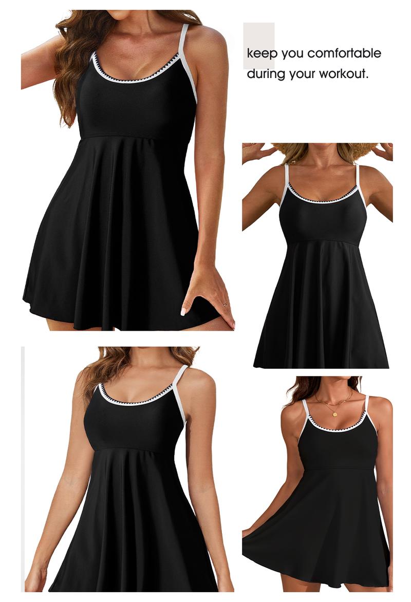 Aleumdr Women's One Piece Swimsuit Floral Print Whip Stitch Tummy Control Swimdress Skirt Bathing Suit with Pocket