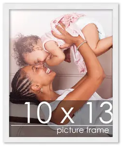 10x13 White Wood Picture Frame - UV Acrylic, Foam Board Backing, Hanging Hardware