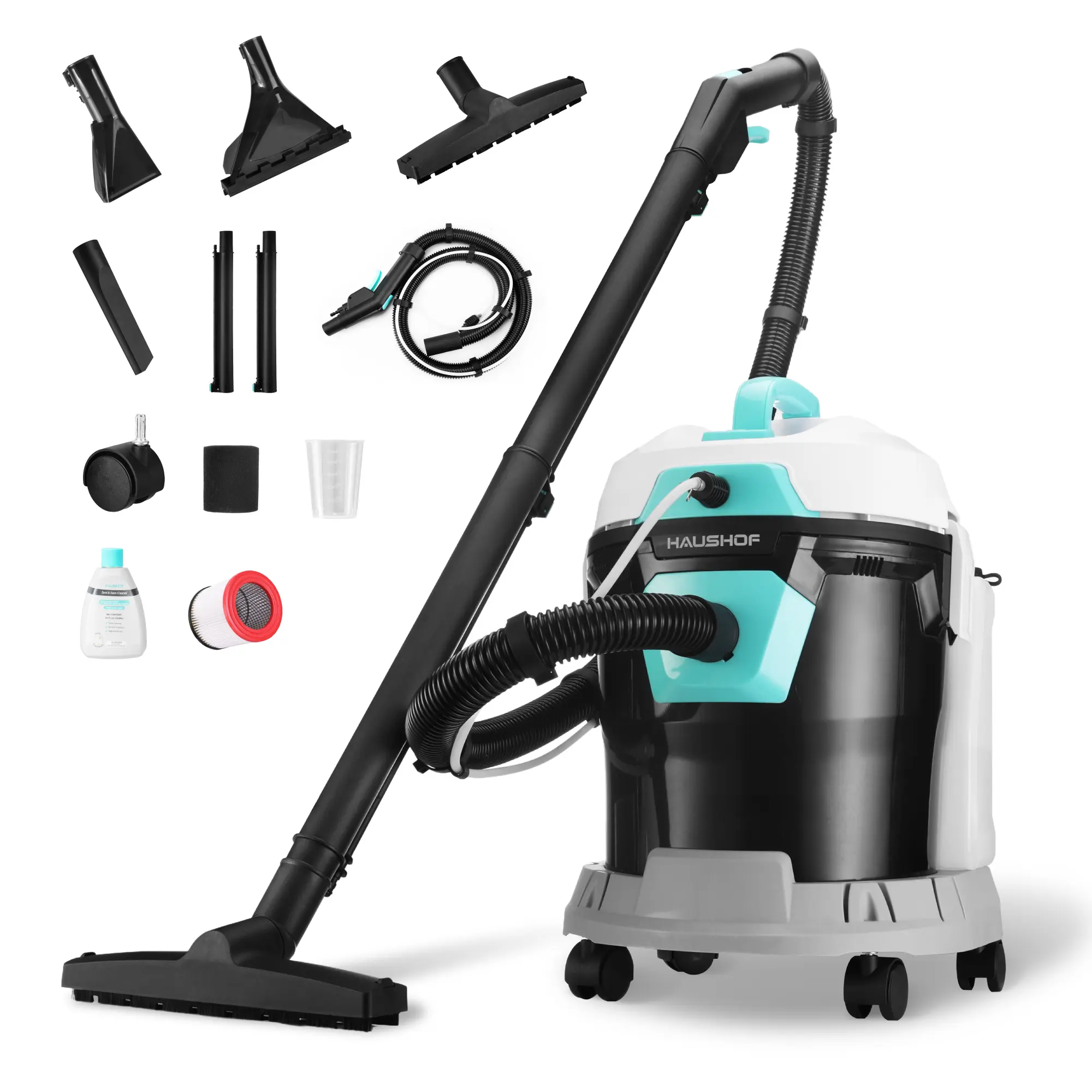 #backtoschool HAUSHOF 4 Gallon 5.5 Peak HP Wet/Dry Vacuum Upholstery Cleaner, Portable Shop Vacuum with 1-1/4 Inch Diameter x 5 Foot Hose, 13 Foot Cord, Ideal for Home, Workshop, and Garage Cleaning