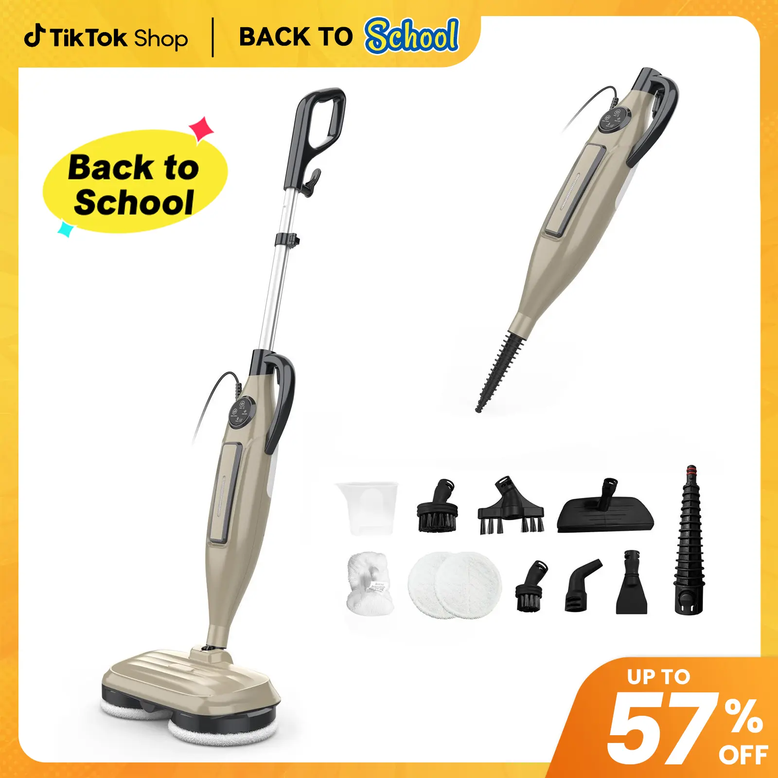 [BackToSchool]DEVOAC VM6 Rotating Electric Mop, Antibacterial Steam Cleaner with Microfiber Heads, Replacement Pads & Cleaning Supplies - 10-in-1, 3 Settings, Fast Heat-Up for Floors [SummerWins],back to school,back to school haul