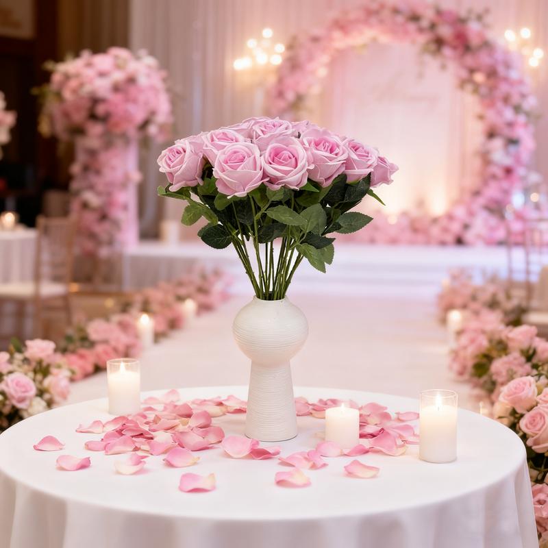 YBLIOUKE 50/100 Pcs Red Artificial Roses with Long Stems High-Quality Silk & Plastic for Valentine's Day Wedding Home Party Decor Vase Arrangement