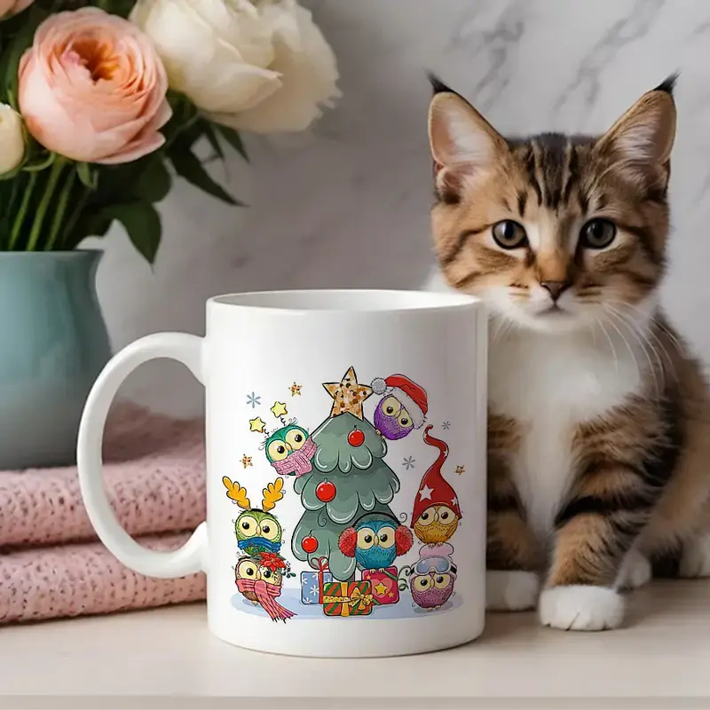 Christmas Owl Ceramic Coffee Mug - Insulated, Reusable For Office, Home, And Party. Ideal Gift for Family, Friends, and Classmates Cup Drinkware