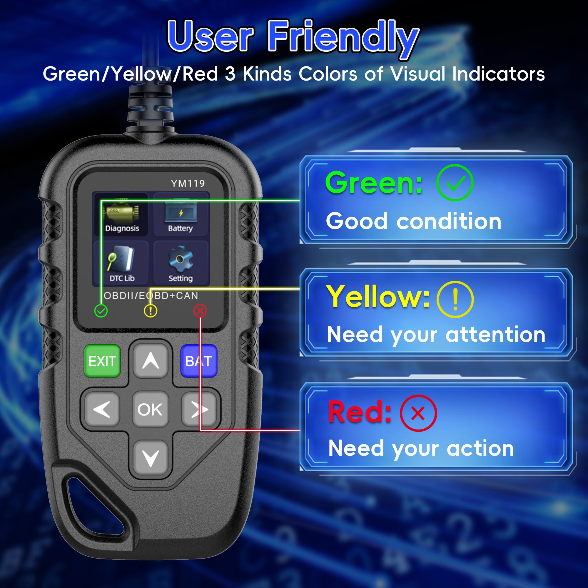 Auto Scan OBD2 tool, One-Touch Engine Light Diagnosis, Reset Fault Codes, I/M Ready, Full Mode Diagnosis, Compatible with 1996-Now Models