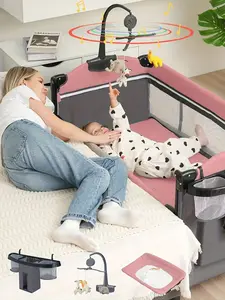 5 In 1 Baby Playpen Pack And Play With Diaper Changer Music Crib With Storage Playard Newborn To Toddler Pink