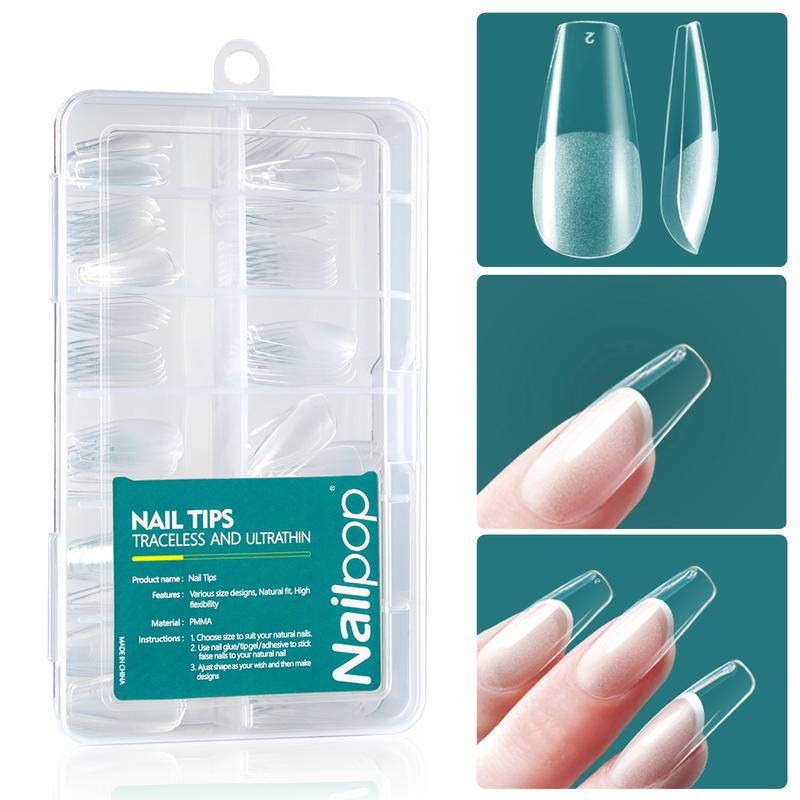 Long Coffin False Nail Tips Pre-Shaped Soft Gel X Tip Full Cover Press on Nails for Soak Off Nail Extensions 120PCS/BOX