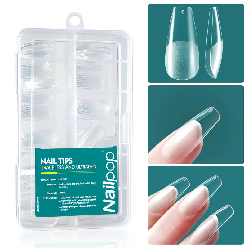 Long Coffin False Nail Tips Pre-Shaped Soft Gel X Tip Full Cover Press on Nails for Soak Off Nail Extensions 120PCS/BOX