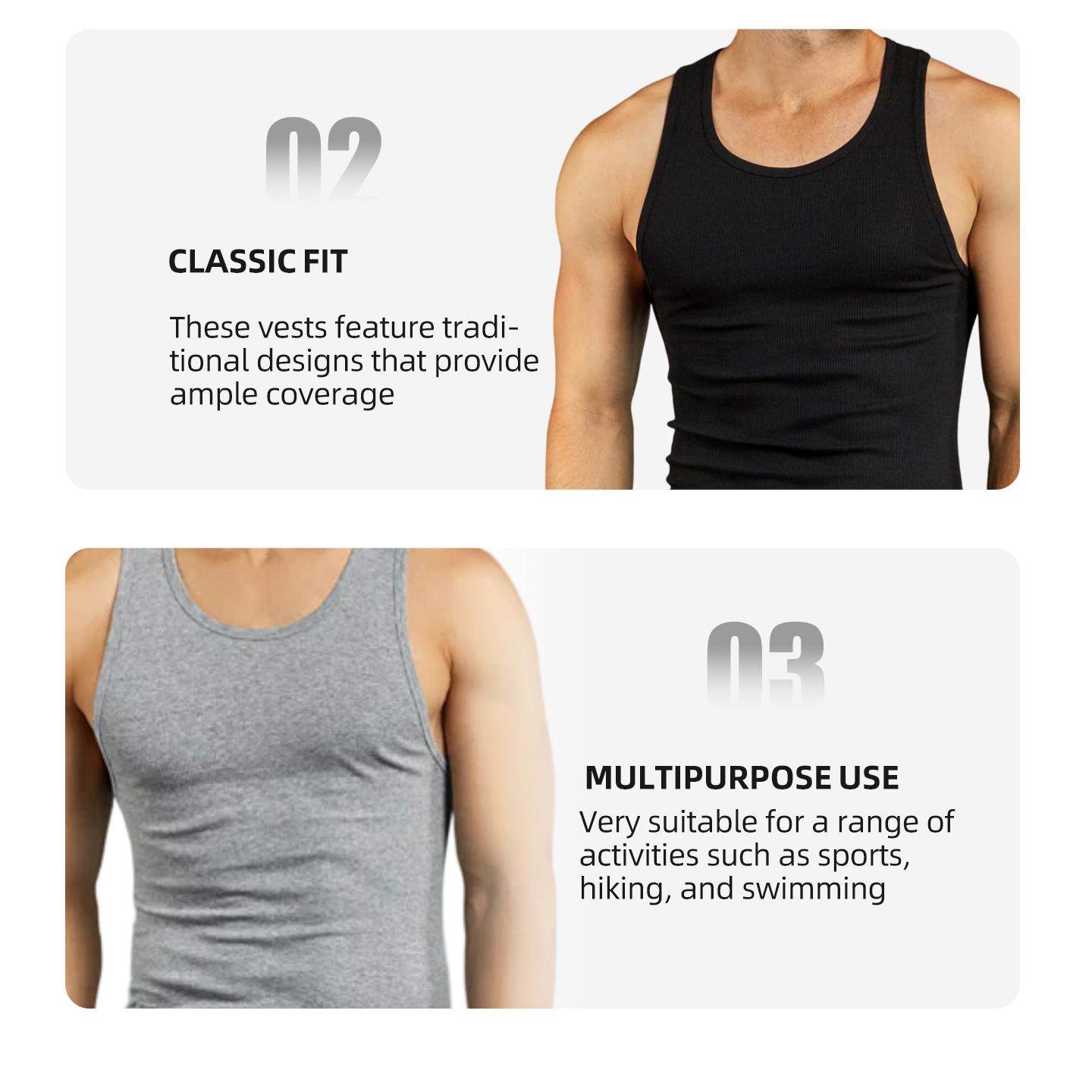 6 Pack Men's A-Shirts 100% Cotton Ribbed Underwear Tank Top Solid Casual Menswear S-3XL Regular Big & Tall Workout Breathable Sleeveless Plain Classic