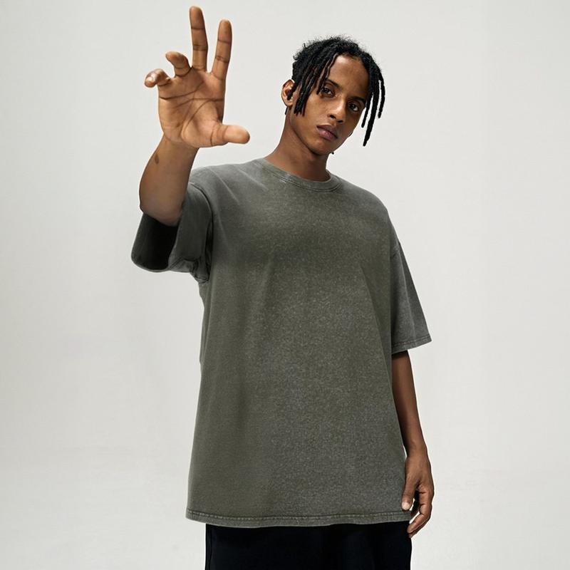 Alimen Mens Vintage Acid Washed T-Shirts Heavyweight Thick 100% Cotton Unisex Short Sleeve Baggy Streetwear Tee, Shape-Retaining Premium Look Non-Deformable Tshirts for Spring & Summer - No More Sagging & Deformation!