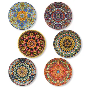 Vancasso LUMI Series Bohemian Dinner & Dessert Plates Set of 6, 10.5/8.5 Inch Ceramic Plates, Colorful Printed Dishes, Microwave & Dishwasher Safe, Scratch-Resistant, Lead-Free, Space-Saving Stackable for Daily Use & Gifts