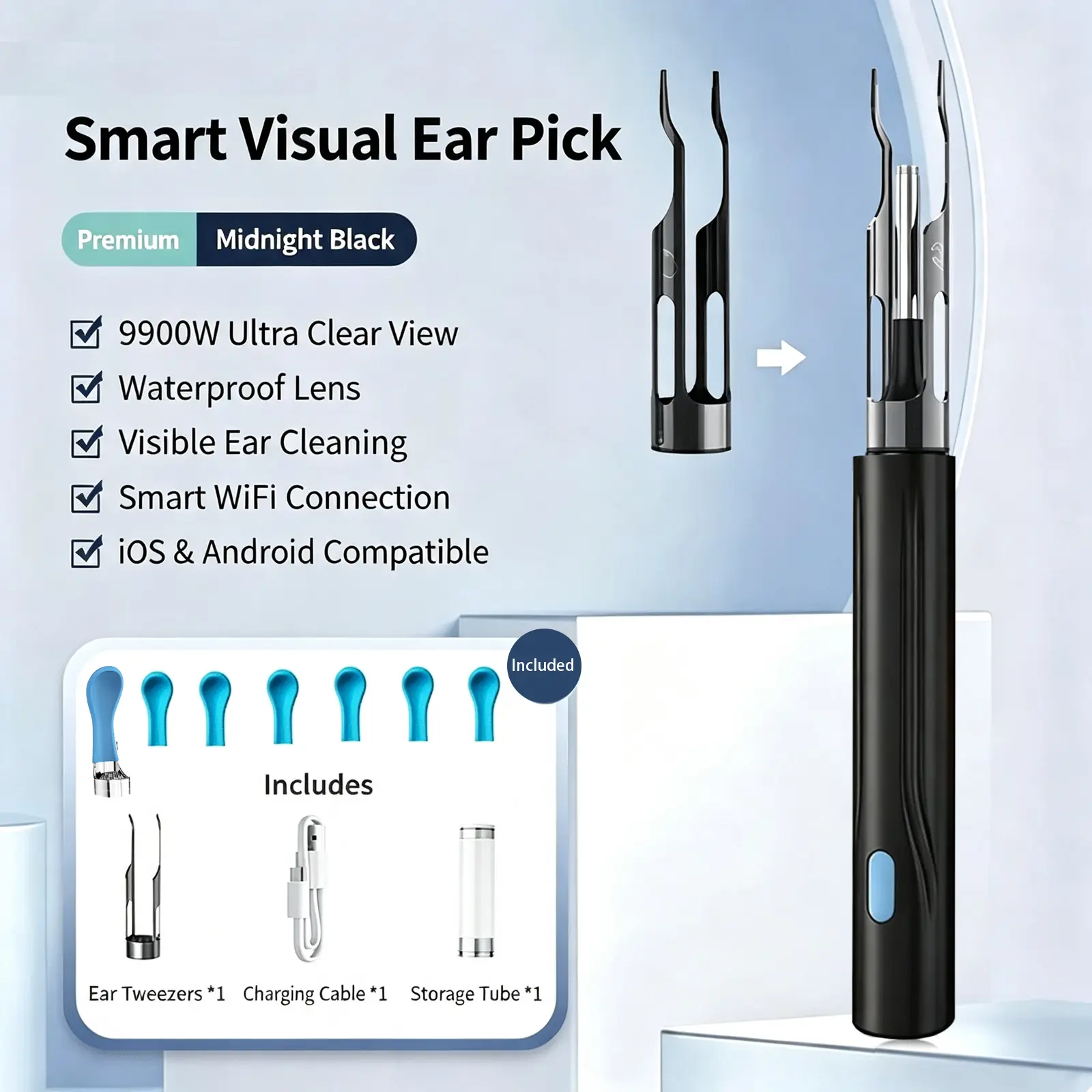 WiFi Enabled Ear Wax Removal Endoscope Tool with 1000w Lens, HD Visual Pick, Real-Time View, Waterproof Tweezers, Phone Compatibility (Beauty & Personal Care, Eye & Ear Care)