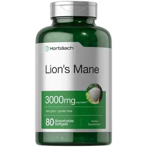 Horbäach Lions Mane Supplement | 3000mg | 80 Absorbable Softgels  | Non-GMO & Gluten Free Extract