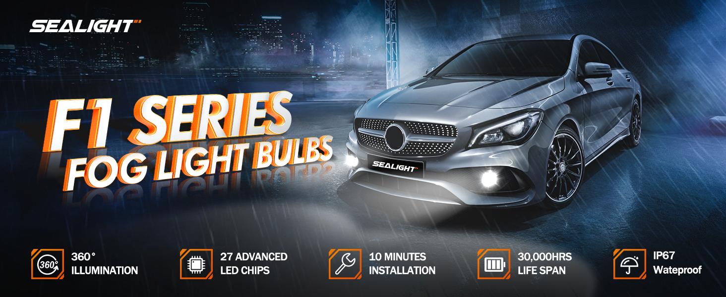 SEALIGHT H10/9145/9140 LED Fog Light Bulbs, 6000K Xenon White, 27 SMD Chips, 360-degree Illumination, Non-polarity, Pack of 2