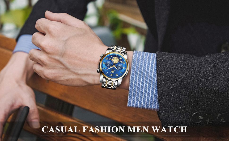 OLEVS Mens Watch Chronograph Business Dress Quartz Stainless Steel Waterproof Luminous Date Wristwatch