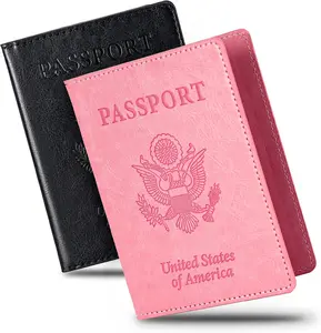 2 Pcs Passport holdersUltra Slim passport walletPU Leather Passport Cover for Women and Men