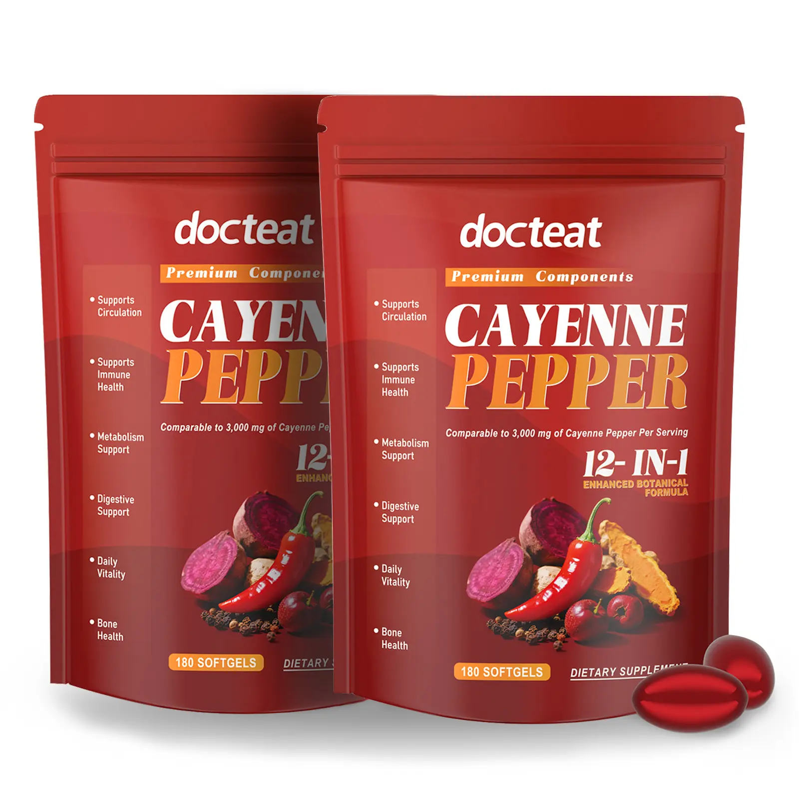Vegan Cayenne Pepper Softgels [2-Pack] - Natural Supplements with Herbs for Heart Health, Blood Pressure Regulation, Circulation, Nitric Oxide Boost, Metabolism Support (Hawthorn, Berberine, Grape Seed, Beet Root, Turmeric),travel essentials
