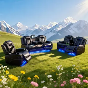 Ainehome  Electric Recliner for Living Room, Home Office, Home Entertainment Sofa, Home Theater Sofa  Headrest and Hidden  Charging black Leather Adult Leather Electric Recliner Sofa with LED & Charging Breathing LED Reclining Leather Sofa Set