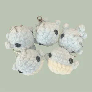 Handmade crochet mini blue whale keychain