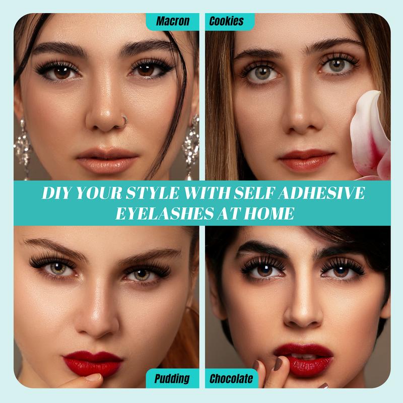 Amzgirl Self Adhesive Eyelashes Lash Clusters 8 Pairs No Glue Needed Reusable Adhesive Eyelashes with Tweezers （4 Styles,D Curl,8-17mix） Makeup Cosmetic