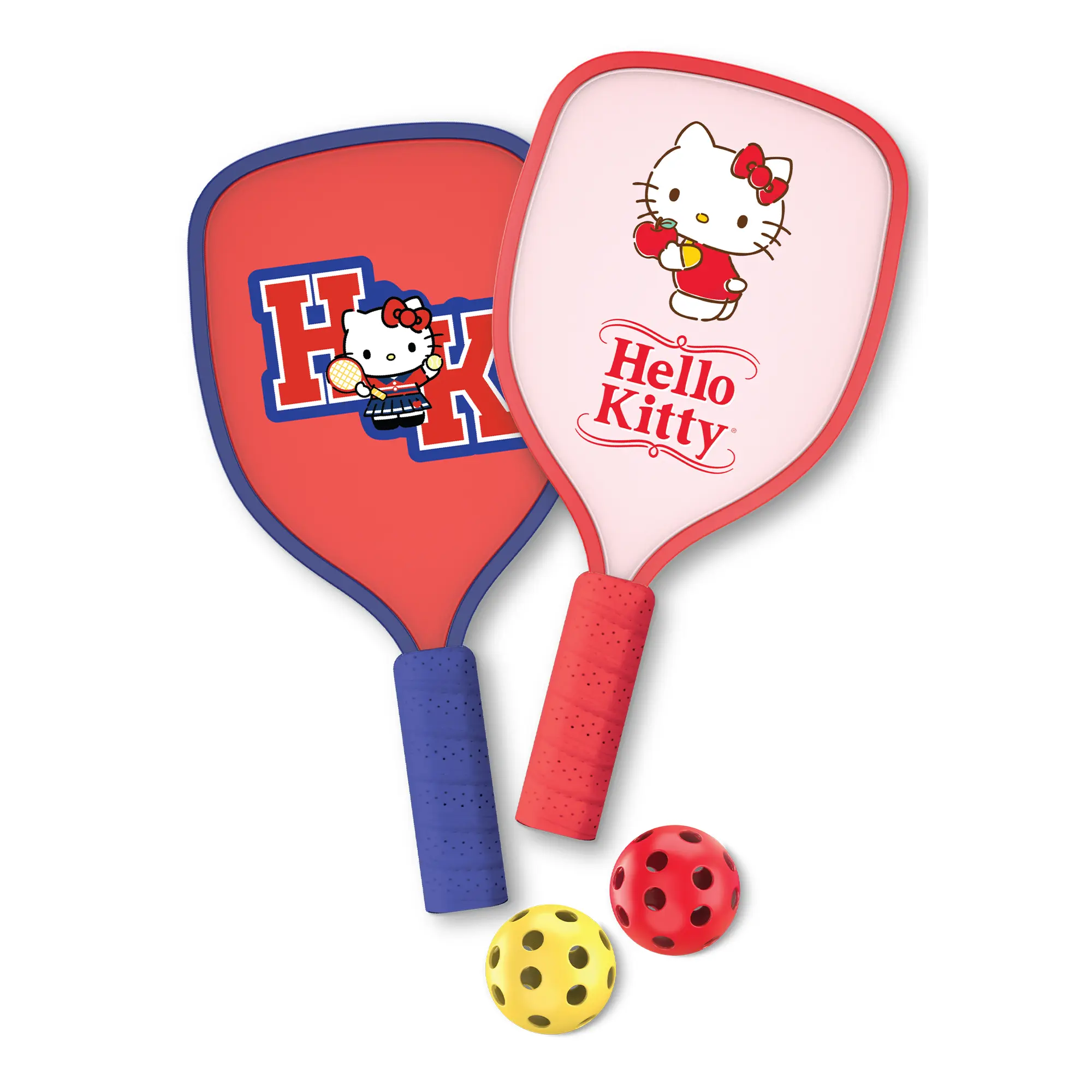 Hello Kitty Cute Artwork Pickleball Set - 2 Lightweight Paddles, Unisex Amateur Gear for Kids, Youth, Fans, Casual Backyard Ball Sports Equipment with Balls