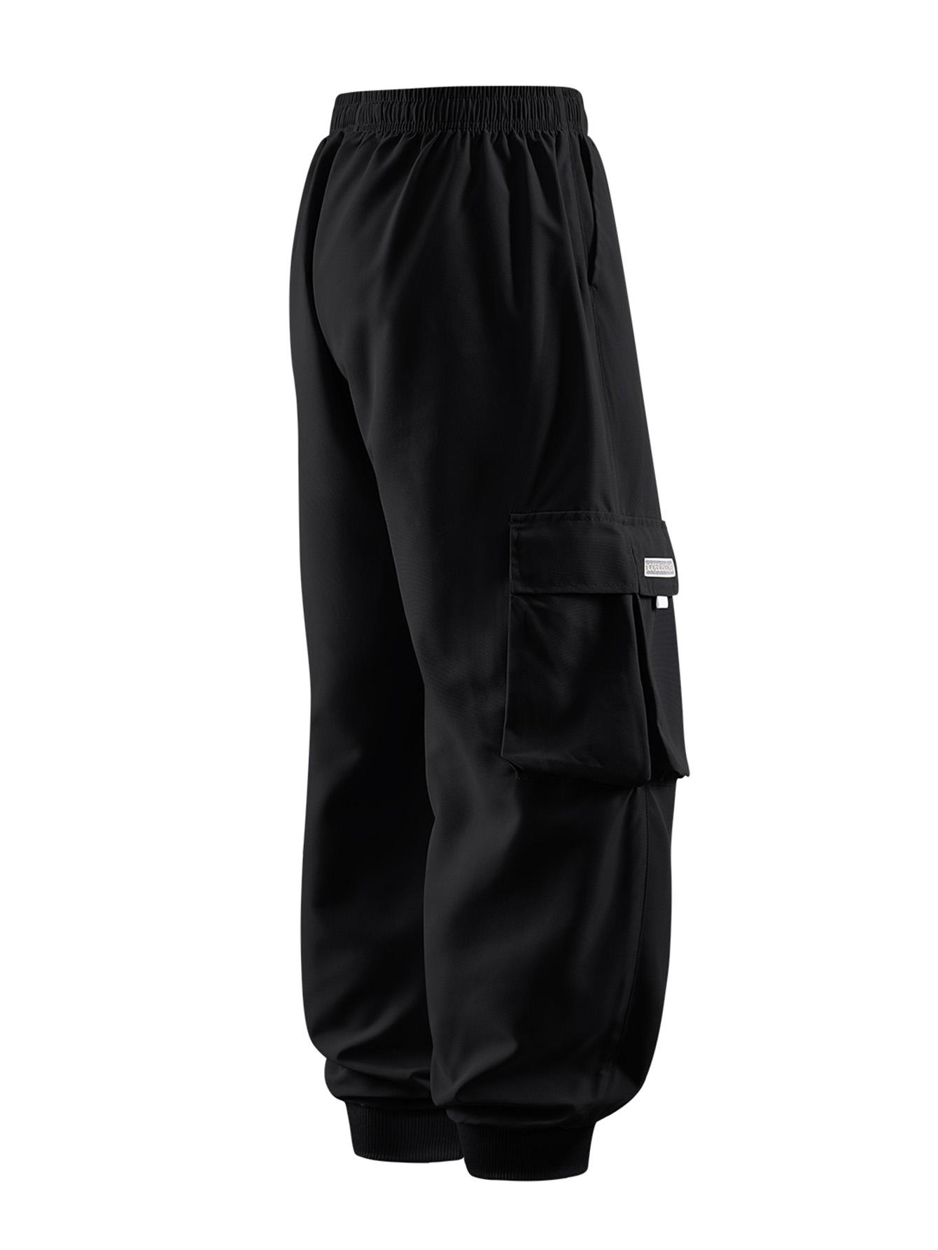 CCCMAI Men's Casual Solid Color Sports Pants, Casual Work Pants with Multiple Flap Pockets, Drawstring Waistband, Lightweight, Soft, Polyester, Outdoor Work Pants, Running Pants with Pockets, 100% Polyester Fiber, Non-Stretch Menswear