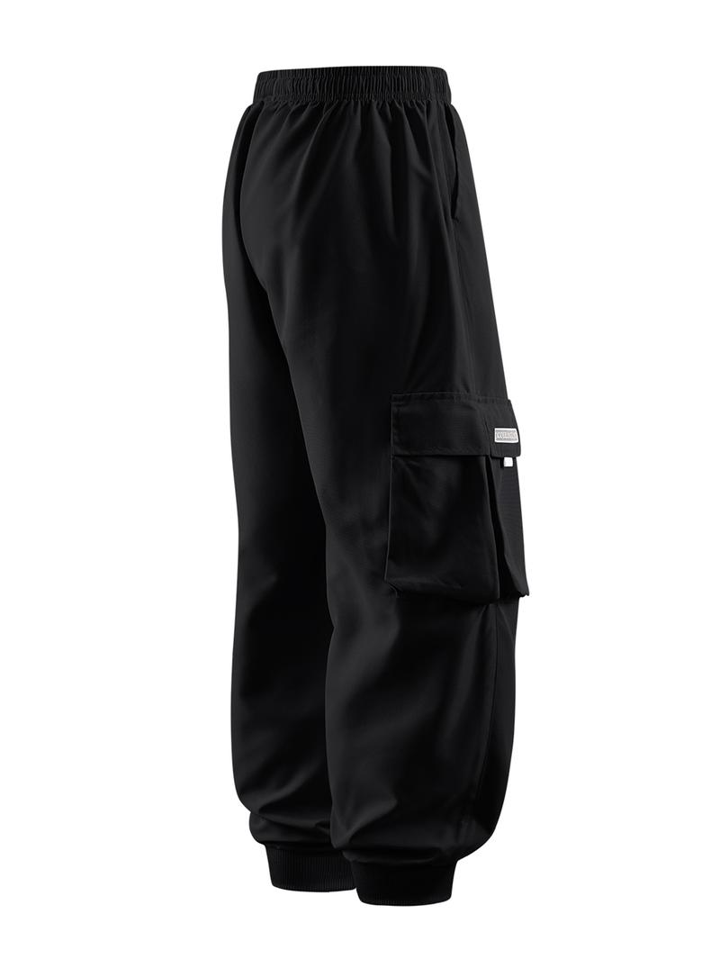 CCCMAI Men's Casual Solid Color Sports Pants, Casual Work Pants with Multiple Flap Pockets, Drawstring Waistband, Lightweight, Soft, Polyester, Outdoor Work Pants, Running Pants with Pockets, 100% Polyester Fiber, Non-Stretch Menswear