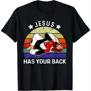100%cotton Brazilian Jiu Jitsu Jesus Jesus Has Your Back T-Shirt