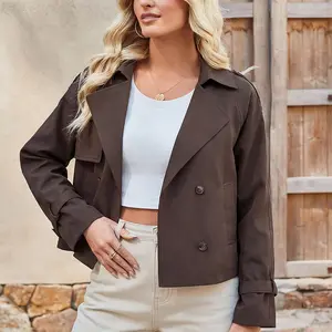 Women's Versatile Cropped Trench Coat British style Double Breasted Lapel Short Outerwear Springfresh