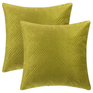 REGALWOVEN Velvet Knitted Throw Pillow Covers, Pack of 2 Spring Decorative Pillow Cases Square Soft Cushion Covers for Bed Sofa Bedroom Living Room Home Decor 18 x 18 Inch Yellow